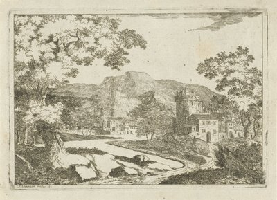 Flodlandskab med huse og tårne af Jean Joseph Hanson