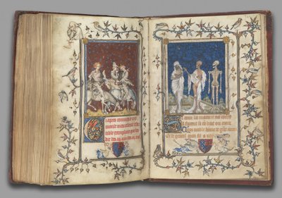 f.321v-322r fra bønnebogen fra Bonne af Luxembourg, hertuginde af Normandiet, før 1349 (tempera, grisaille, blæk og guld på vellum) af Jean Le and workshop (attr. to) Noir