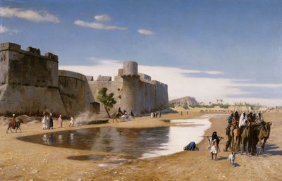En arabisk karavane uden for en befæstet by, ca. 1895 af Jean Leon Gerome