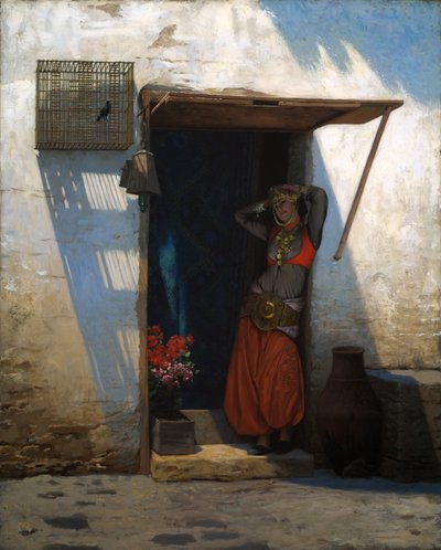 Cairo kvinde ved hendes dørtrin af Jean Leon Gerome