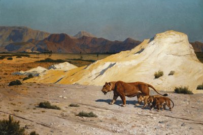 Løvinde og unger; Løvinde og løvinde, af Jean Leon Gerome