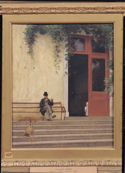 Kunstnerens far og søn på dørtrinnet til hans hus, c.1866-67 af Jean Leon Gerome