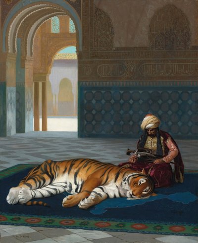 The Tiger and the Guardian (olie på lærred) af Jean Leon Gerome