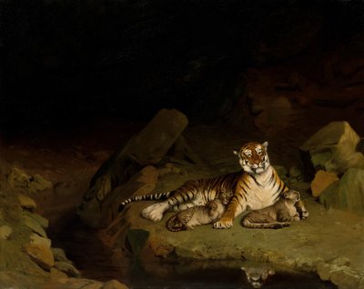 Tiger og unger, ca. 1884. af Jean Leon Gerome