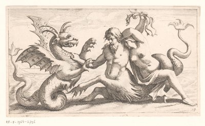 Triton med kvinde, der kæmper mod et havmonster af Jean Lepautre (attributed to)
