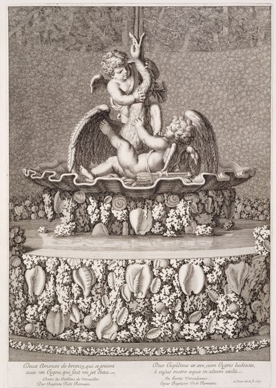 Springvand med to amoriner og en svane, designet af Jean-Baptiste Tuby, i Versailles, 1677 af Jean Lepautre
