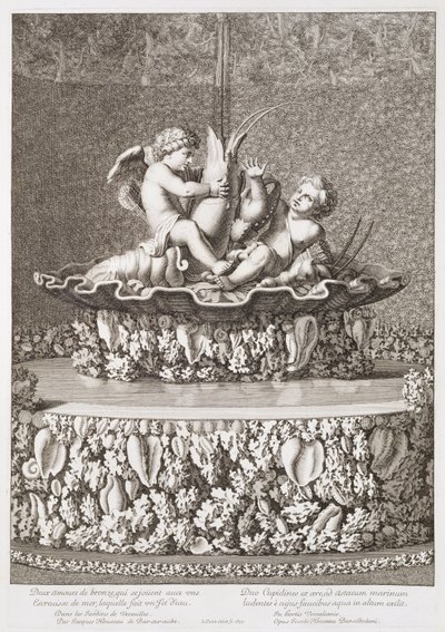 Springvand med to amoriner, der rider på en krebs, designet af Jacques Houseau, i Versailles, 1677 af Jean Lepautre