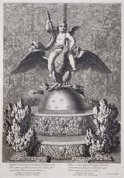 Springvand med et barn, der repræsenterer den kongelige magts geni af Pierre le Gros, i Versailles, 1677 af Jean Lepautre