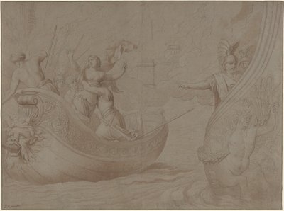 The Abduction of Helen of Troy (pen og sort blæk med brun lavering på gråt lagenpapir) af Jean Lepautre