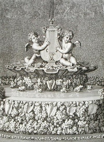 To amoriner, der holder en lyre, et springvand i Versailles af Jean Lepautre