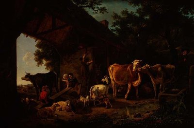 Dyr på vej ud af stalden af Jean Louis De Marne