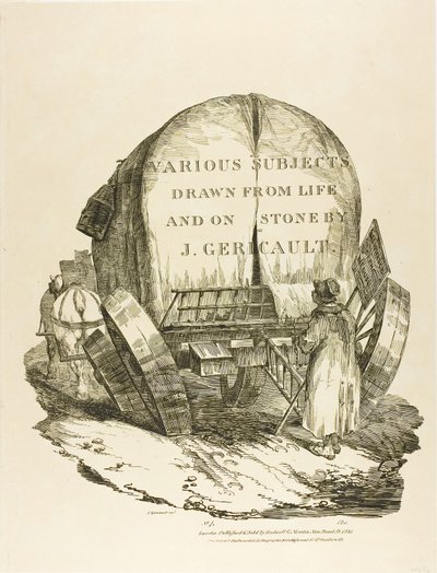A Horse-Drawn Wagon, titelblad til forskellige motiver tegnet fra virkeligheden og på sten (The English Suite) af Jean Louis André Théodore Géricault
