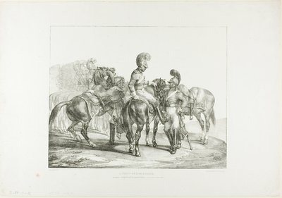 A Party of Life Guards, plade 5 fra Forskellige motiver tegnet fra livet på sten af Jean Louis André Théodore Géricault