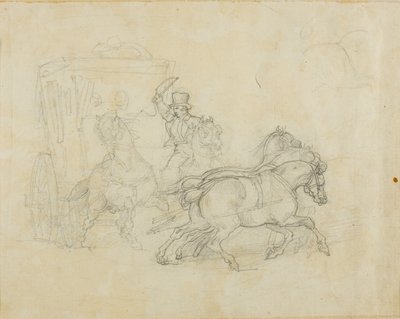 En diligence trukket af fem heste af Jean Louis André Théodore Géricault