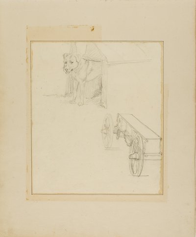 Hund i hundehus og studie af en ammunitionsvogn af Jean Louis André Théodore Géricault