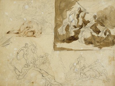Fire skitser til et kavalerislag af Jean Louis André Théodore Géricault