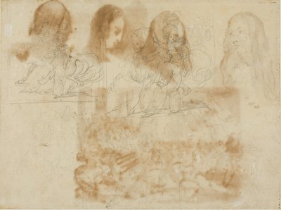 Seks skitser af en jægersoldat ved siden af sin hest af Jean Louis André Théodore Géricault