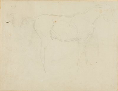Skitse af en hest, der vender mod højre, og en karikatur i profil af Jean Louis André Théodore Géricault