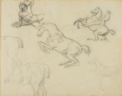 Skitser: Liggende nøgen, en rytter og forskellige heste af Jean Louis André Théodore Géricault