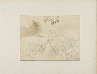 Skitser til et kavalerislag; bagbenene på en hund af Jean Louis André Théodore Géricault