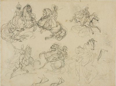 Skitser af orientalske ryttere af Jean Louis André Théodore Géricault