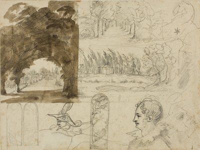 Skitser af parkudsigter, hoveder, en hest af Jean Louis André Théodore Géricault