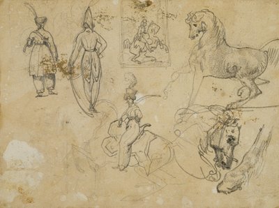Skitser af russiske officerer og heste af Jean Louis André Théodore Géricault