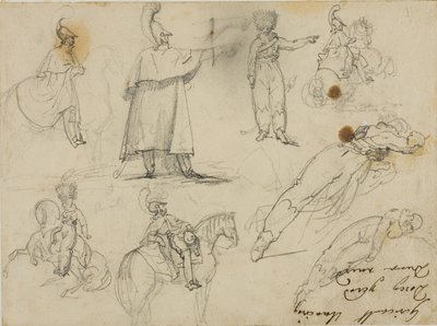 Skitser af soldater og heste af Jean Louis André Théodore Géricault