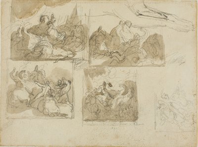 Skitser af et kavalerislag og en hunds forpoter af Jean Louis André Théodore Géricault