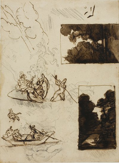 Skitser af en skovsti og en musikalsk bådfest af Jean Louis André Théodore Géricault