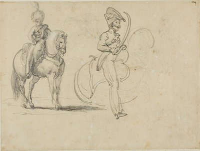 Skitser af en bereden chasseru og en kavaleriofficer med trukket sabel af Jean Louis André Théodore Géricault