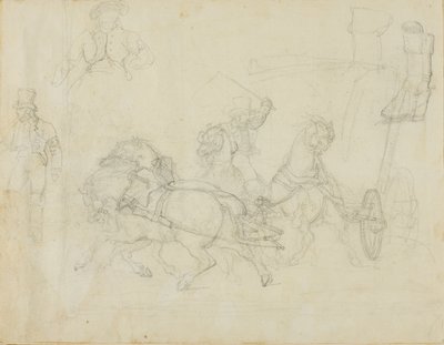 Diligence trukket af fem heste og andre skitser af Jean Louis André Théodore Géricault