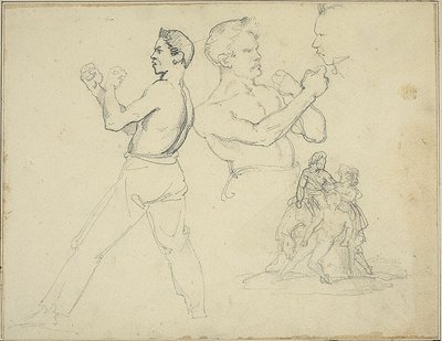 Studier af boksere og skitse af rytter med to figurer af Jean Louis André Théodore Géricault