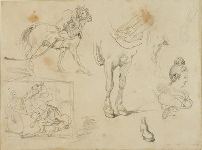 Studier af en trækhest, en smed og en ung kvinde af Jean Louis André Théodore Géricault