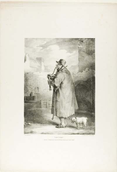 The Piper, planche 1 fra Various Subjects Drawn from Life on Stone af Jean Louis André Théodore Géricault