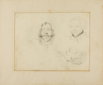 Tre karikaturer af hoveder af Jean Louis André Théodore Géricault