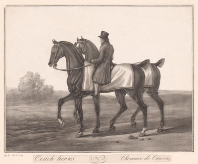 Rytter følger med to heste Chevaux de Carosse (titel på objekt) af Jean Louis Darcis (attributed to)