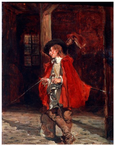 Bretteur Swordsman in a Red Cloak, 1800-tallet af Jean Louis Ernest Meissonier