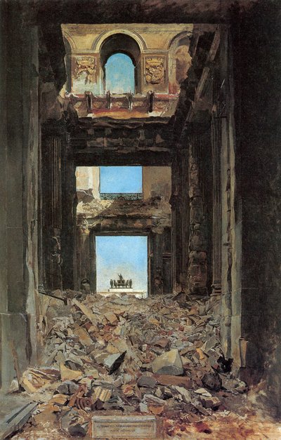 Ruinerne af Tuileries-paladset efter kommunen 1871, 1877. af Jean Louis Ernest Meissonier
