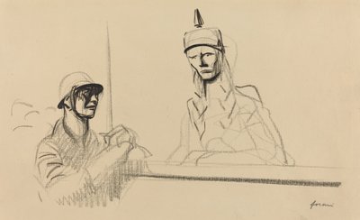 Fransk soldat tiltaler Germania, ca. 19141919. af Jean Louis Forain