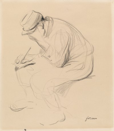 Le Poilu fransk soldat skriver hjem, ca. 1900. af Jean Louis Forain