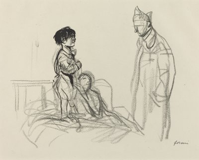 Mor og barn besøgt af soldat på hospitalet, ca. 19141919. af Jean Louis Forain