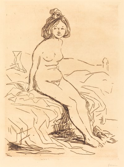Nøgen kvinde, siddende på sin seng, set forfra af Jean Louis Forain