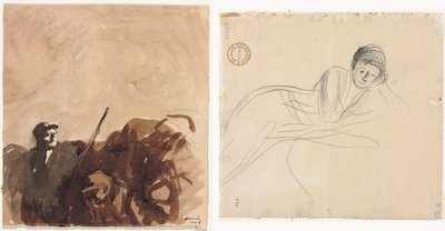 Soldat i en skyttegrav (recto) liggende kvinde (verso) af Jean Louis Forain