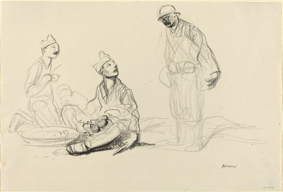 Soldater, der tilbereder et måltid, ca. 19141919. af Jean Louis Forain