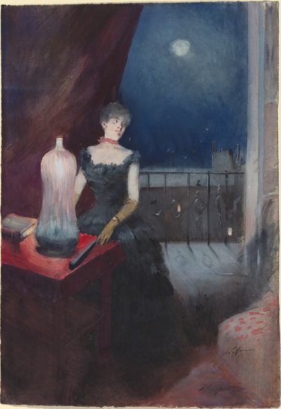 Stående kvinde med fan, formentlig 18801890. af Jean Louis Forain