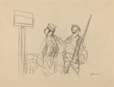 To soldater ser på et plakat, sandsynligvis 1918. af Jean Louis Forain