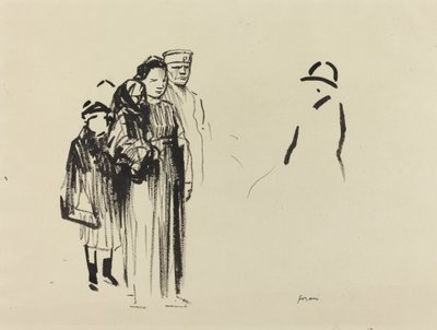 Kvinde og to børn med tyske soldater, ca. 19141919. af Jean Louis Forain