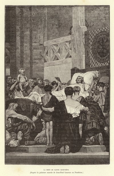 La Mort de Sainte Genevieve. St Genevieves død, c512 (gravering) af Jean Louis Hamon