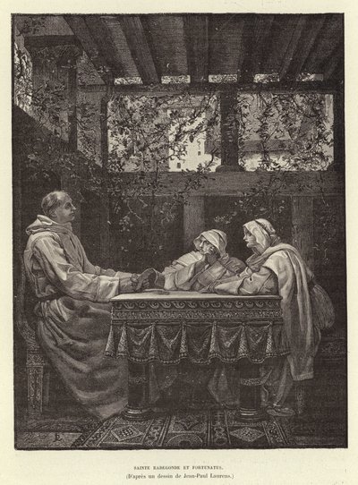 Sainte Radegonde og Fortunatus Sankt Radegund og digteren Venentius Fortunatus, 6. århundrede (stik) af Jean Louis Hamon